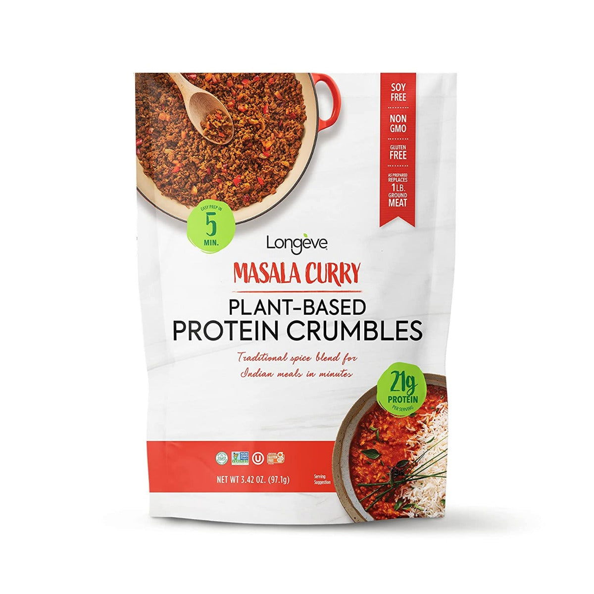 LONGEVE BRANDS: Masala Curry Plant-Based Meatless Crumbles, 3.42 oz - #tag1# - #tag2#
