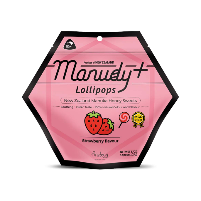 MANUDY: Manuka Honey Sweets Lollipops Strawberry Flavour, 1 bg - #tag1# - #tag2#