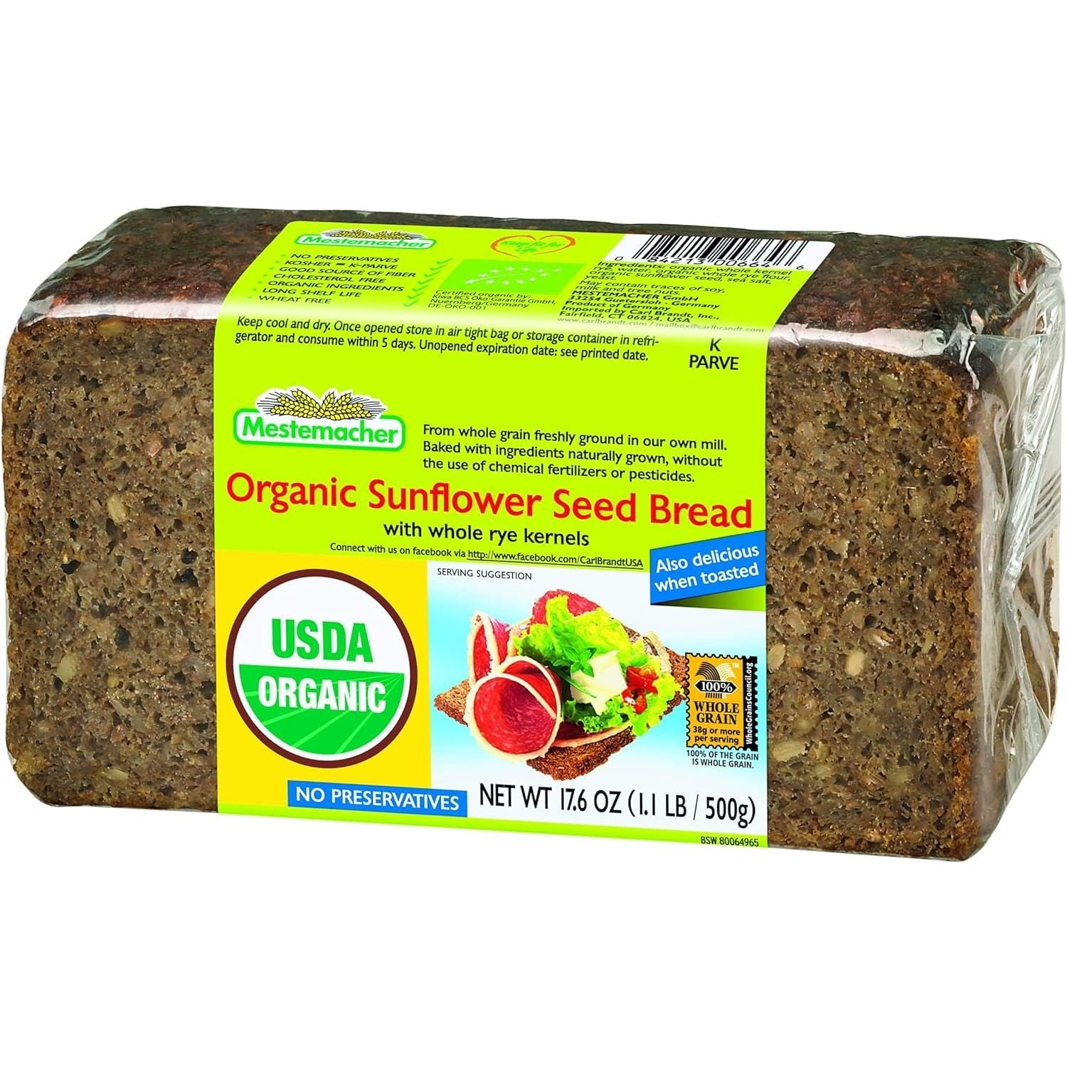MESTEMACHER: Natural Sunflower Seed Bread with Whole Rye Kernels, 17.6 oz - #tag1# - #tag2#