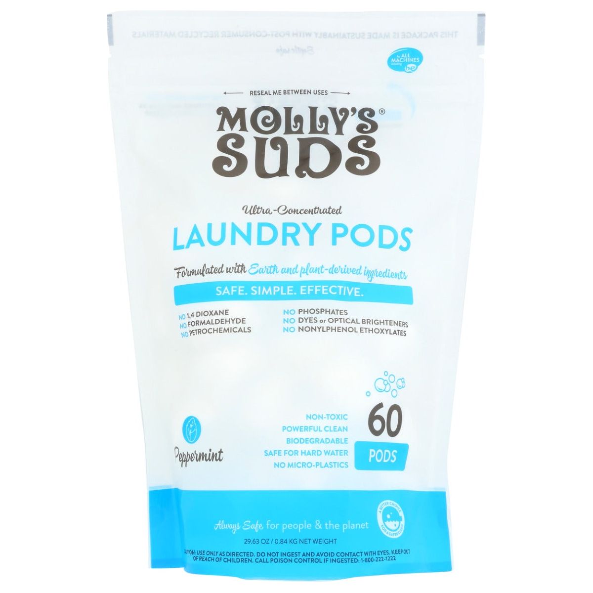 MOLLYS SUDS: Laundry Detergent Pods Peppermint 60Ct, 29.63 oz - #tag1# - #tag2#