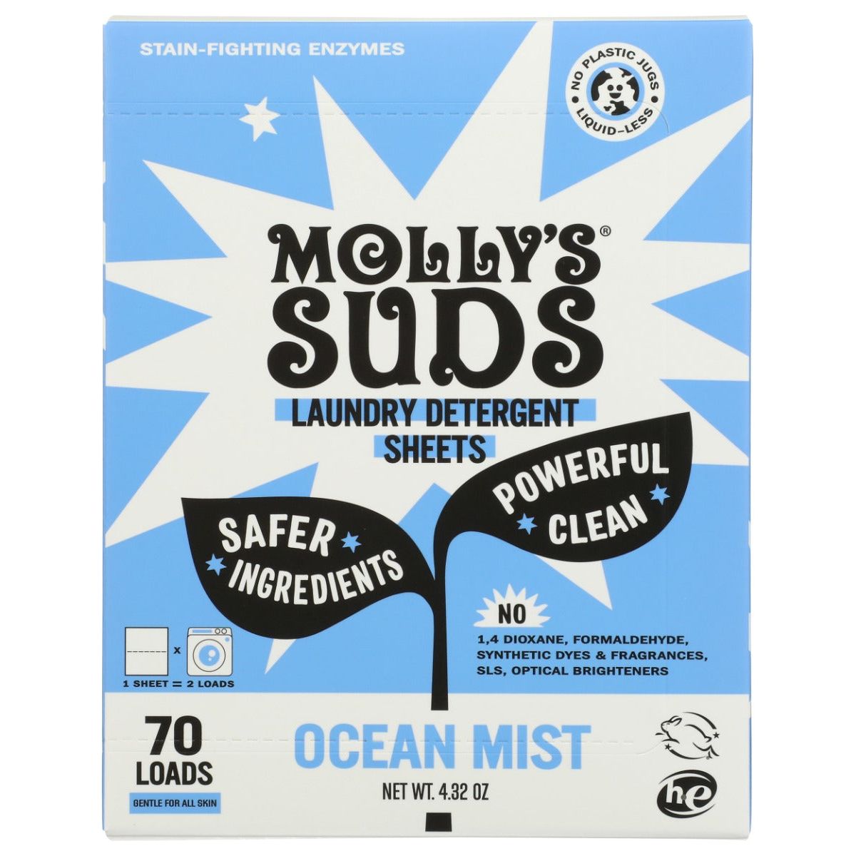 MOLLYS SUDS: Ocean Mist Laundry Detergent Sheets, 4.32 oz - #tag1# - #tag2#