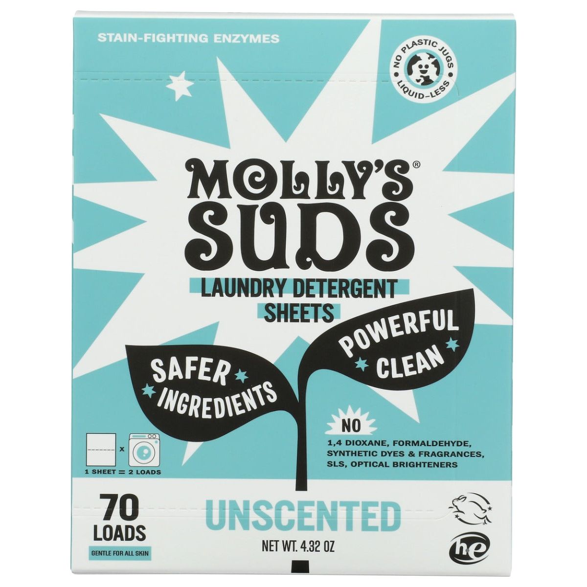 MOLLYS SUDS: Unscented Laundry Detergent Sheets 70L, 4.32 oz - #tag1# - #tag2#