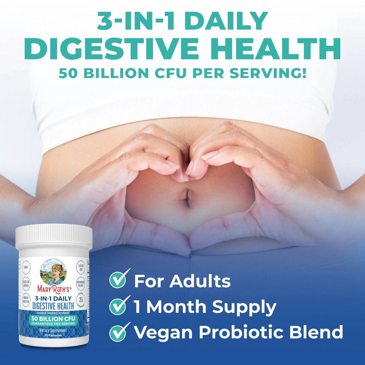MaryRuth's 3-in-1 Daily Digestive Health Probiotics - 30ct - 50 Billion CFU - Sunshine Co Op. - #tag1# - #tag2# - #tag3# - #tag4#