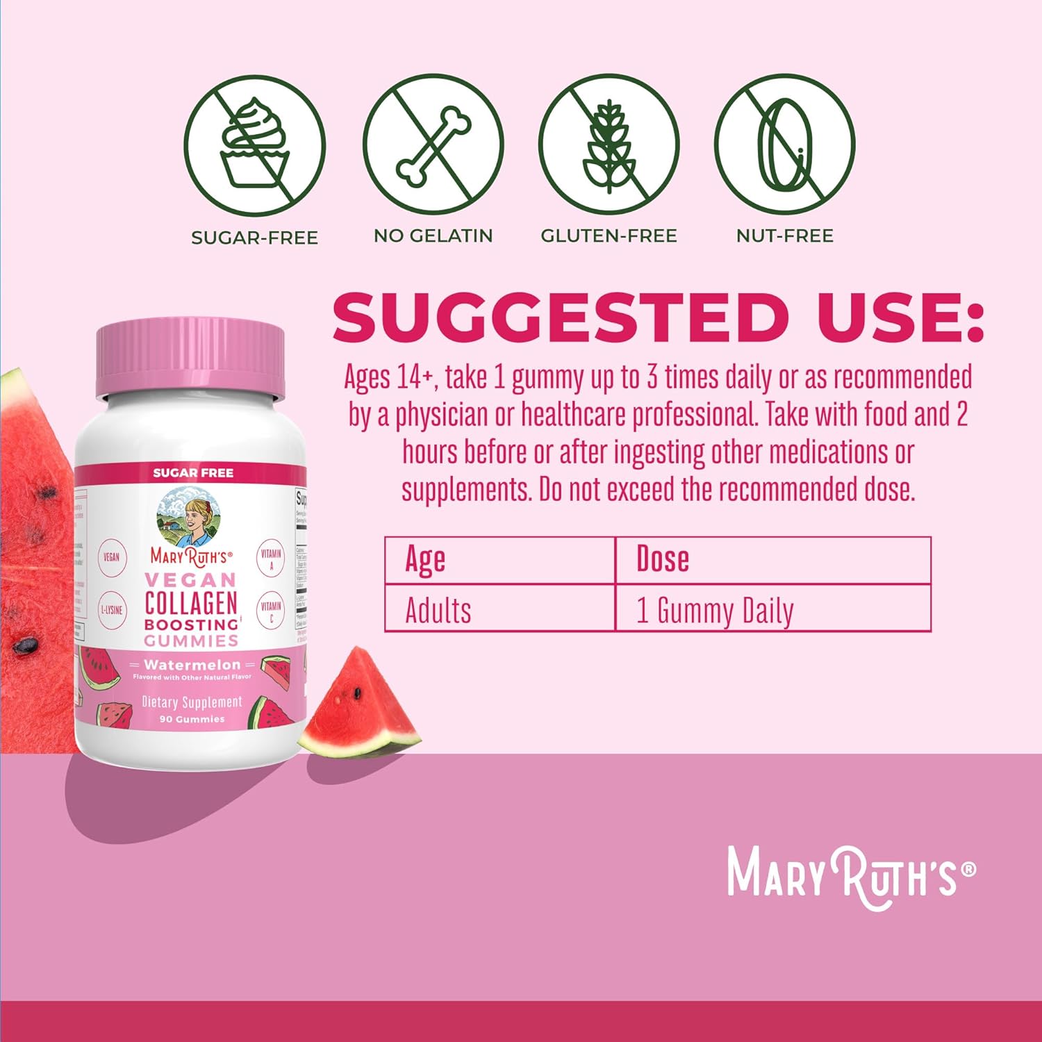 MaryRuth's Vegan Collagen Gummies - Watermelon Flavor - 90 Gummies - Sunshine Co Op. - #tag1# - #tag2# - #tag3# - #tag4#