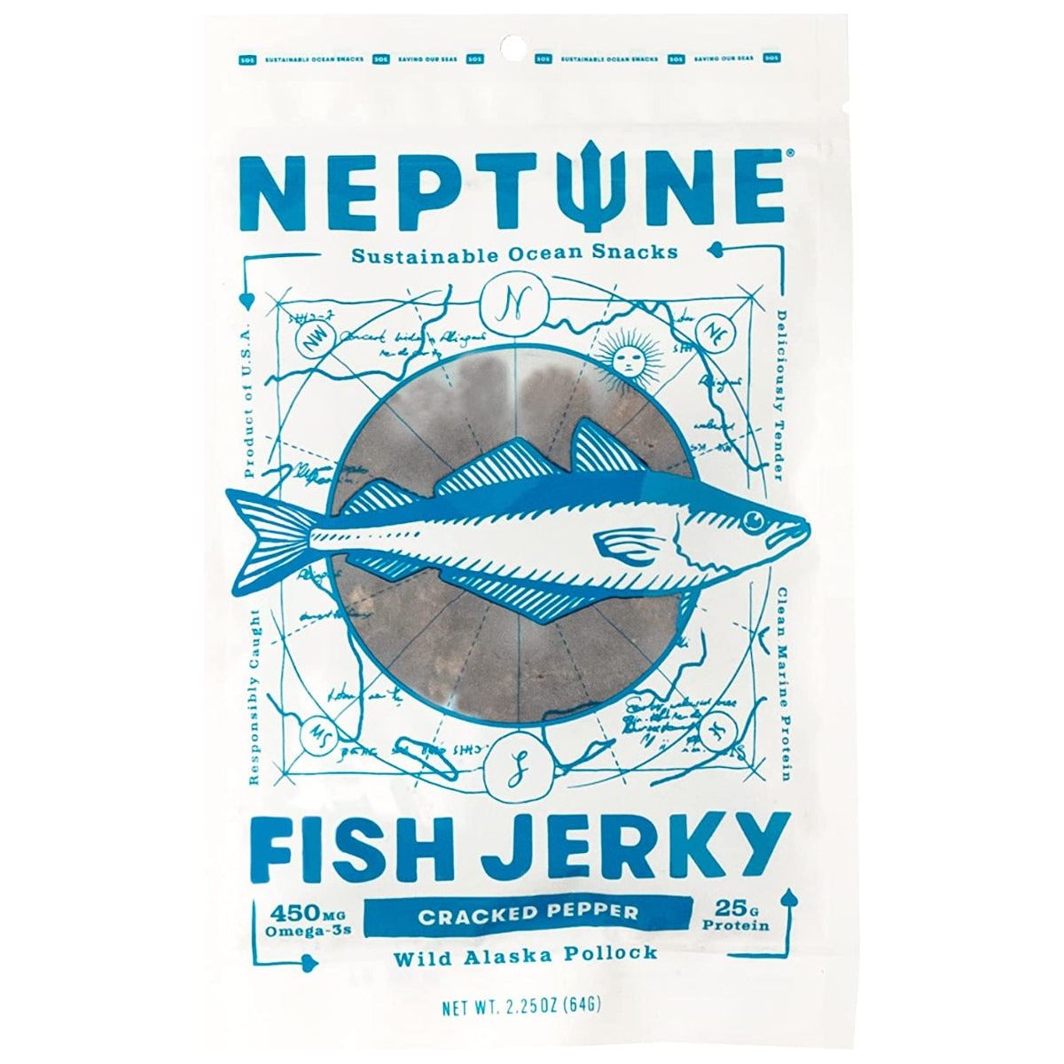 NEPTUNE: Cracked Pepper Wild Alaska Pollock Fish Jerky, 2.25 oz - #tag1# - #tag2#