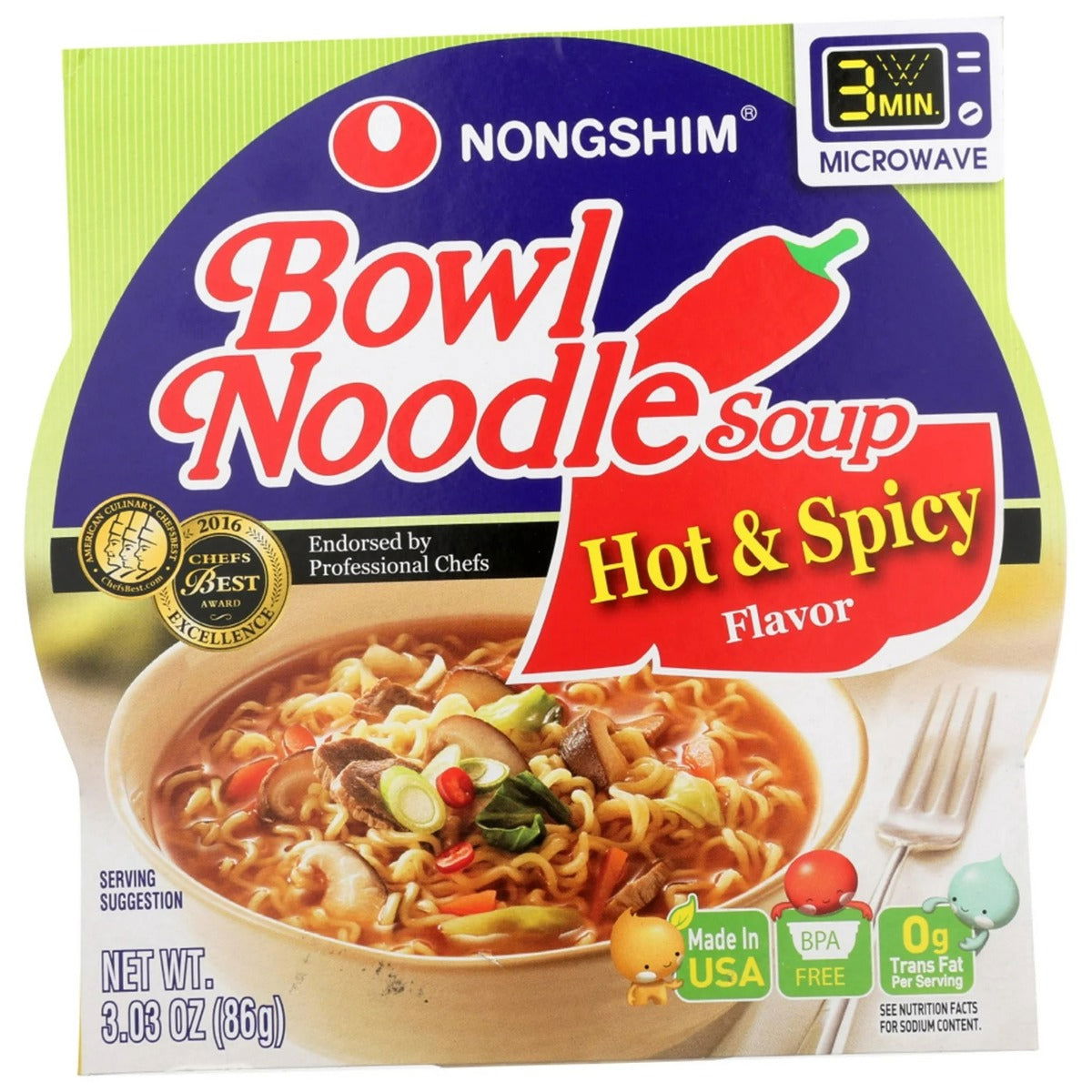 NONG SHIM: Soup Bowl Noodle Hot Spicy, 3.03 oz - Sunshine Co Op. - #tag1# - #tag2# - #tag3# - #tag4#