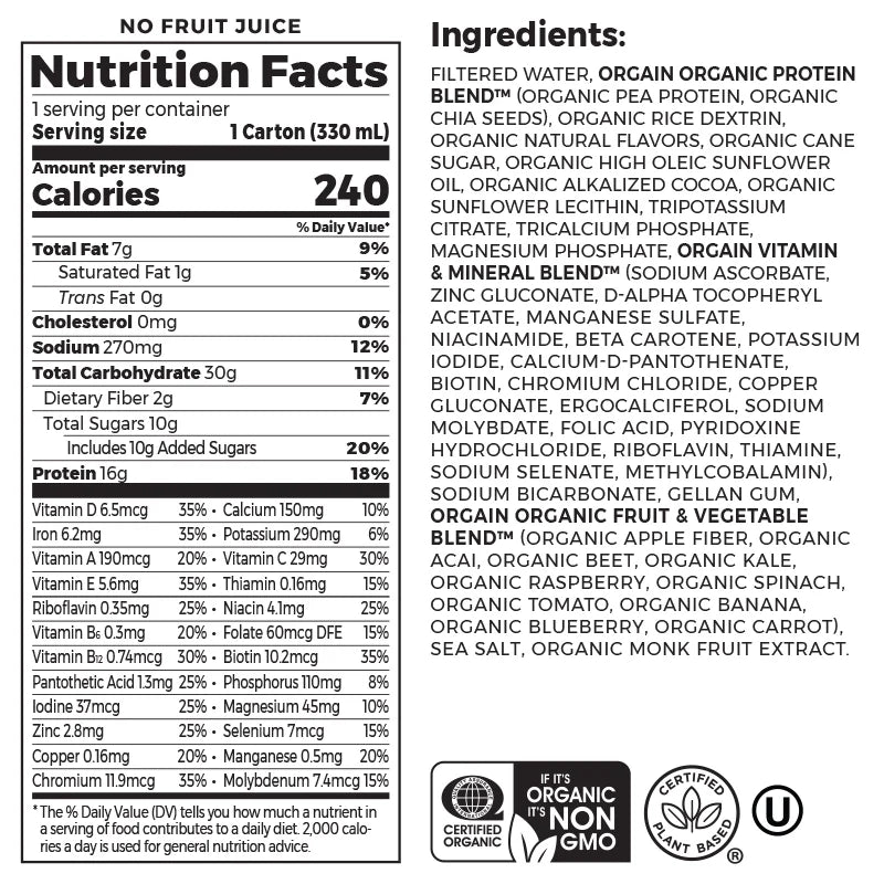 ORGAIN Organic Plant-Based Protein Shake, Smooth Chocolate, 11 Fl Oz X 4PK - Sunshine Co Op. - #tag1# - #tag2# - #tag3# - #tag4#