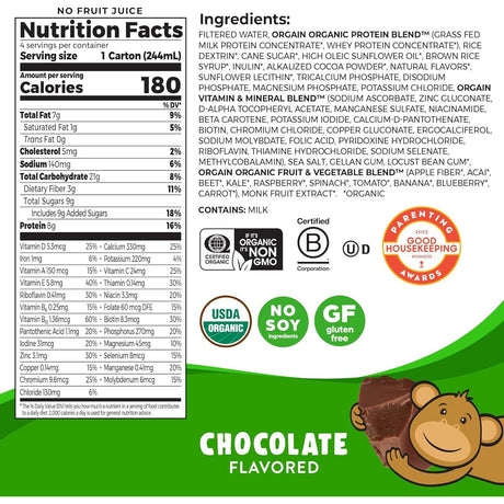 ORGAIN Kids Protein Organic Nutritional Shake, Chocolate, 4PK