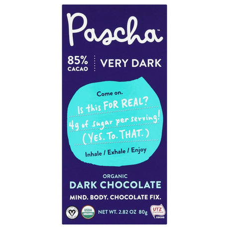 PASCHA: Dark Chocolate Bar 85 Percent Organic, 2.82 oz - Sunshine Co Op. - #tag1# - #tag2# - #tag3# - #tag4#