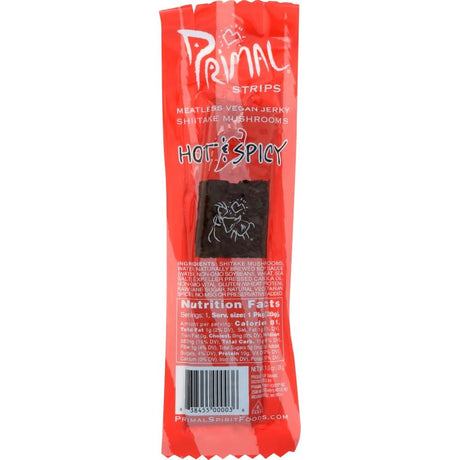 PRIMAL STRIPS: Shiitake Mushroom Hot Spicy Meatless Vegan Jerky, 1 oz - Sunshine Co Op. - #tag1# - #tag2# - #tag3# - #tag4#