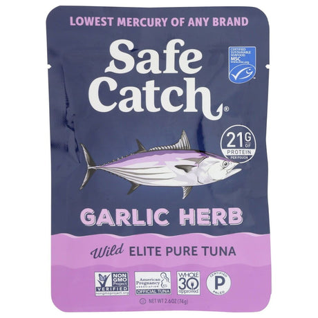 SAFECATCH: Elite Garlic Herb Wild Tuna in Pouch, 2.60 oz - Sunshine Co Op. - #tag1# - #tag2# - #tag3# - #tag4#