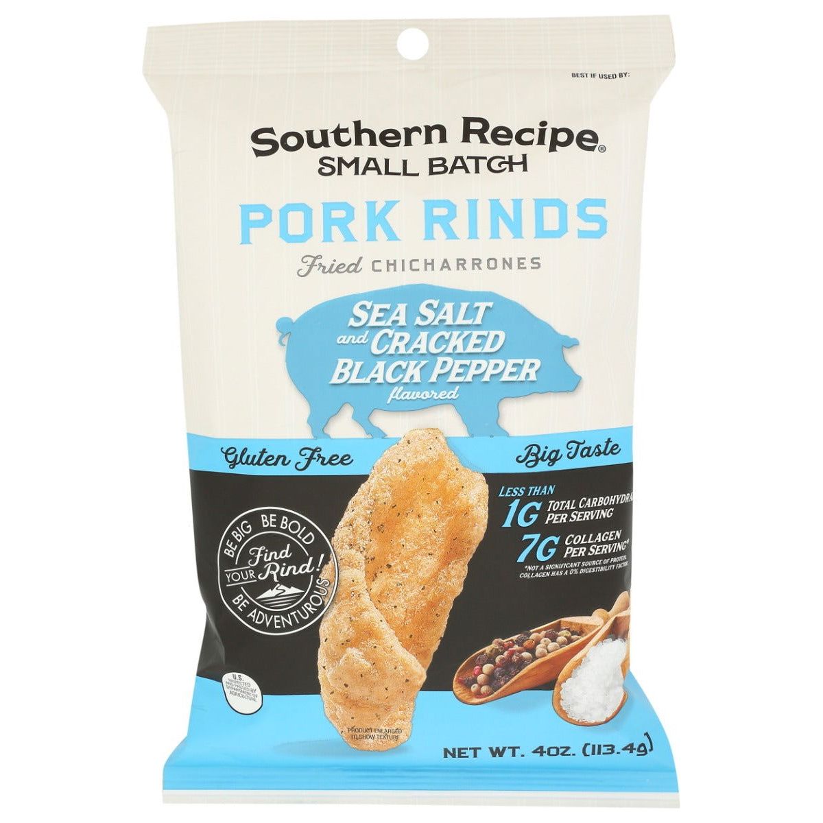 SOUTHERN RECIPE SMALL BATCH: Pork Rinds Sea Salt Cracked Black Pepper, 4 oz - Sunshine Co Op. - #tag1# - #tag2# - #tag3# - #tag4#