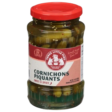 THREE LITTLE PIGS: Cornichons Piquants Spicy, 12.4 oz - Sunshine Co Op. - #tag1# - #tag2# - #tag3# - #tag4#