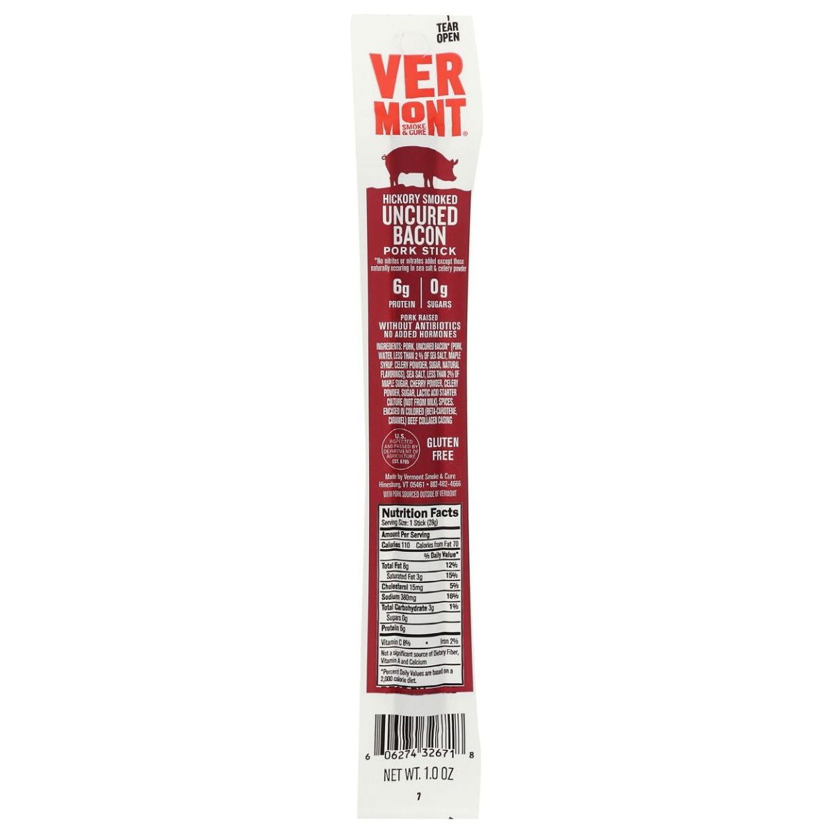 VERMONT SMOKE: Hickory Smoked Uncured Bacon Pork Sticks, 1 oz - Sunshine Co Op. - #tag1# - #tag2# - #tag3# - #tag4#
