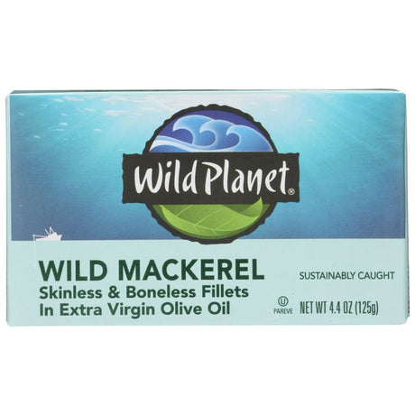 WILD PLANET: Mackerel Wild Fillet in Extra Virgin Olive Oil, 4.4 oz - Sunshine Co Op. - #tag1# - #tag2# - #tag3# - #tag4#