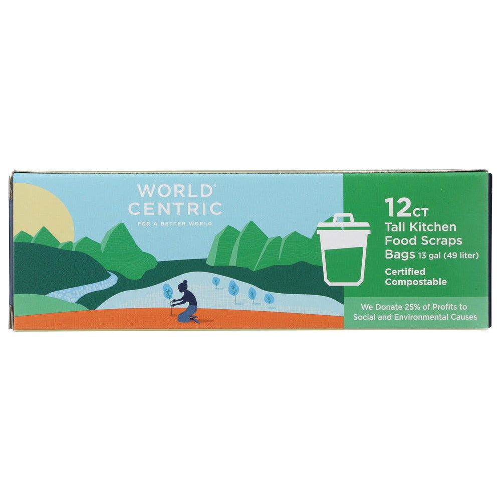 WORLD CENTRIC: Kitchen Waste Bag 13 Gallon, 12 pc - Sunshine Co Op. - #tag1# - #tag2# - #tag3# - #tag4#