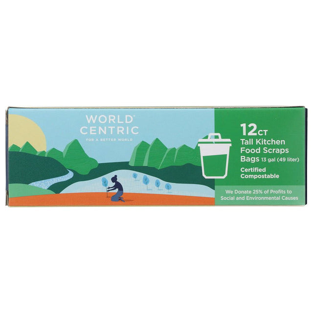 WORLD CENTRIC: Kitchen Waste Bag 13 Gallon, 12 pc - Sunshine Co Op. - #tag1# - #tag2# - #tag3# - #tag4#