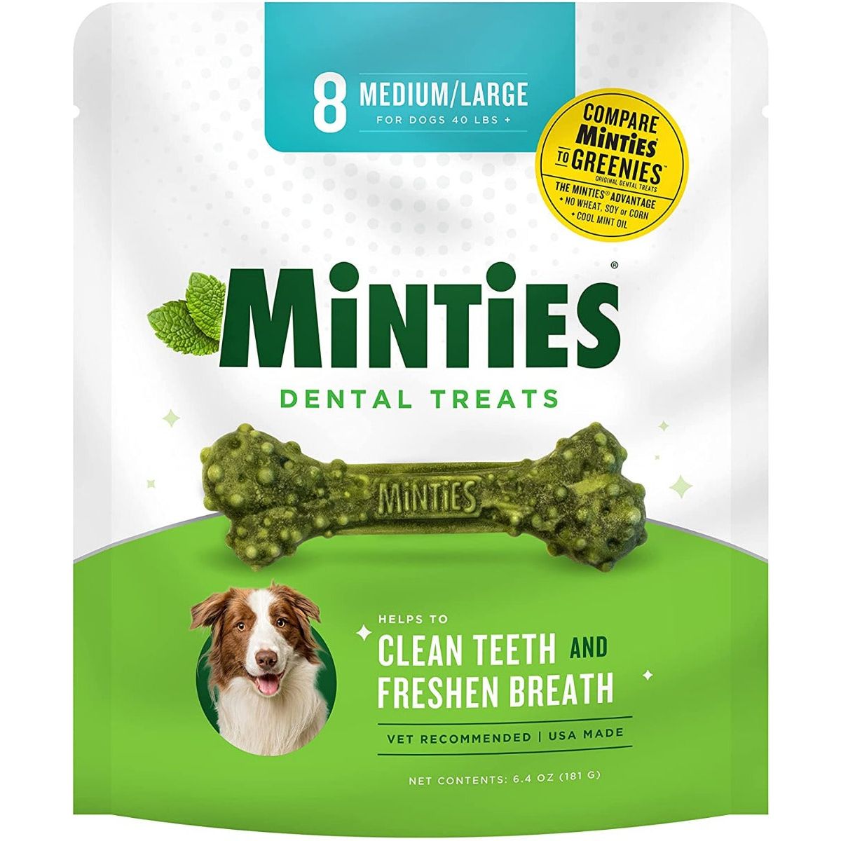 VETIQ: 8 Medium/Large Minties Dog Dental Treats, 6.4 oz