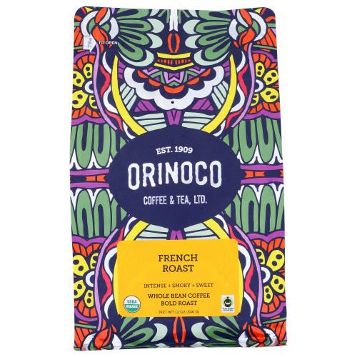 ORINOCO COFFEE TEA: French Roast Whole Bean Coffee, 12 oz
