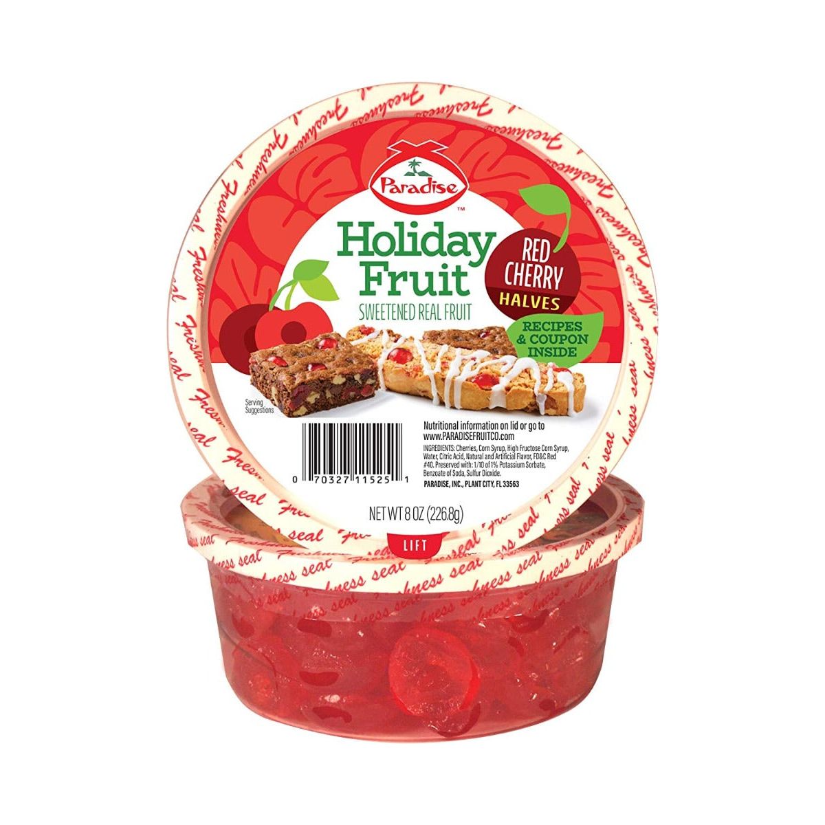 PARADISE: Candied Red Cherry Halves, 8 oz