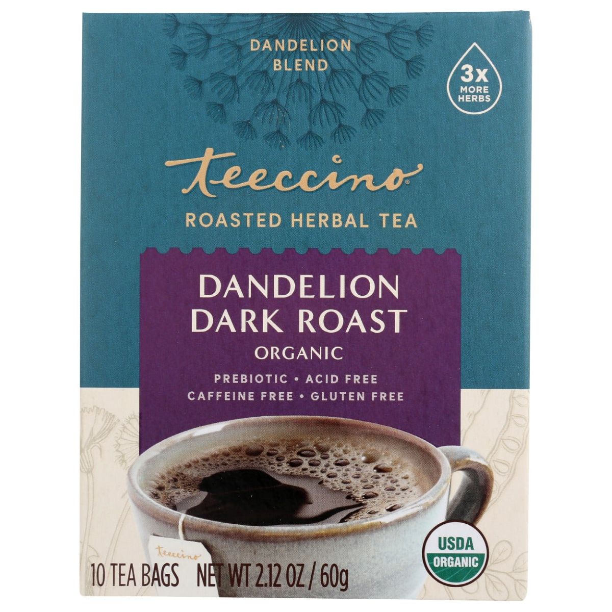 TEECCINO: Dandelion Dark Roast Herbal Tea, 10 bg