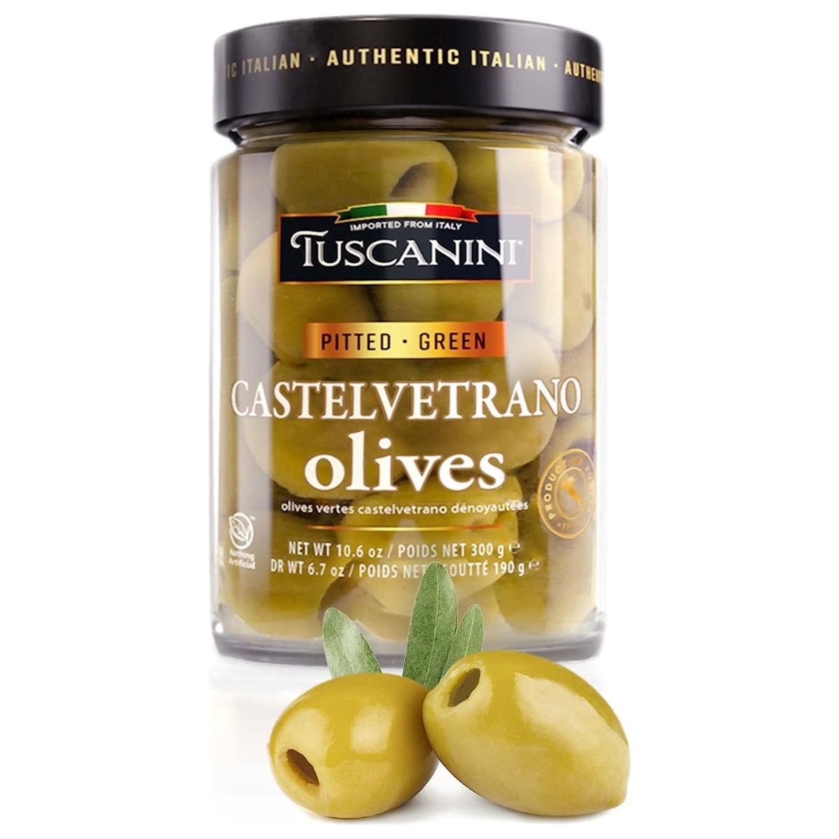 TUSCANINI: Pitted Green Castelvetrano Olives, 10.58 oz